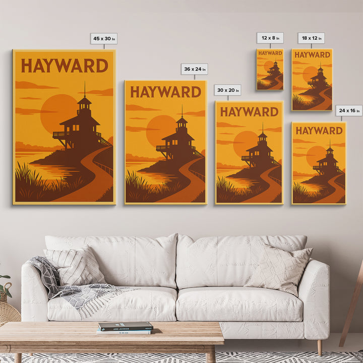 Hayward California Travel Poster, Canvas Print, Golden Poster Art, Hayward Art Print, Gift For Travelers, Watercolor Urban Skyline