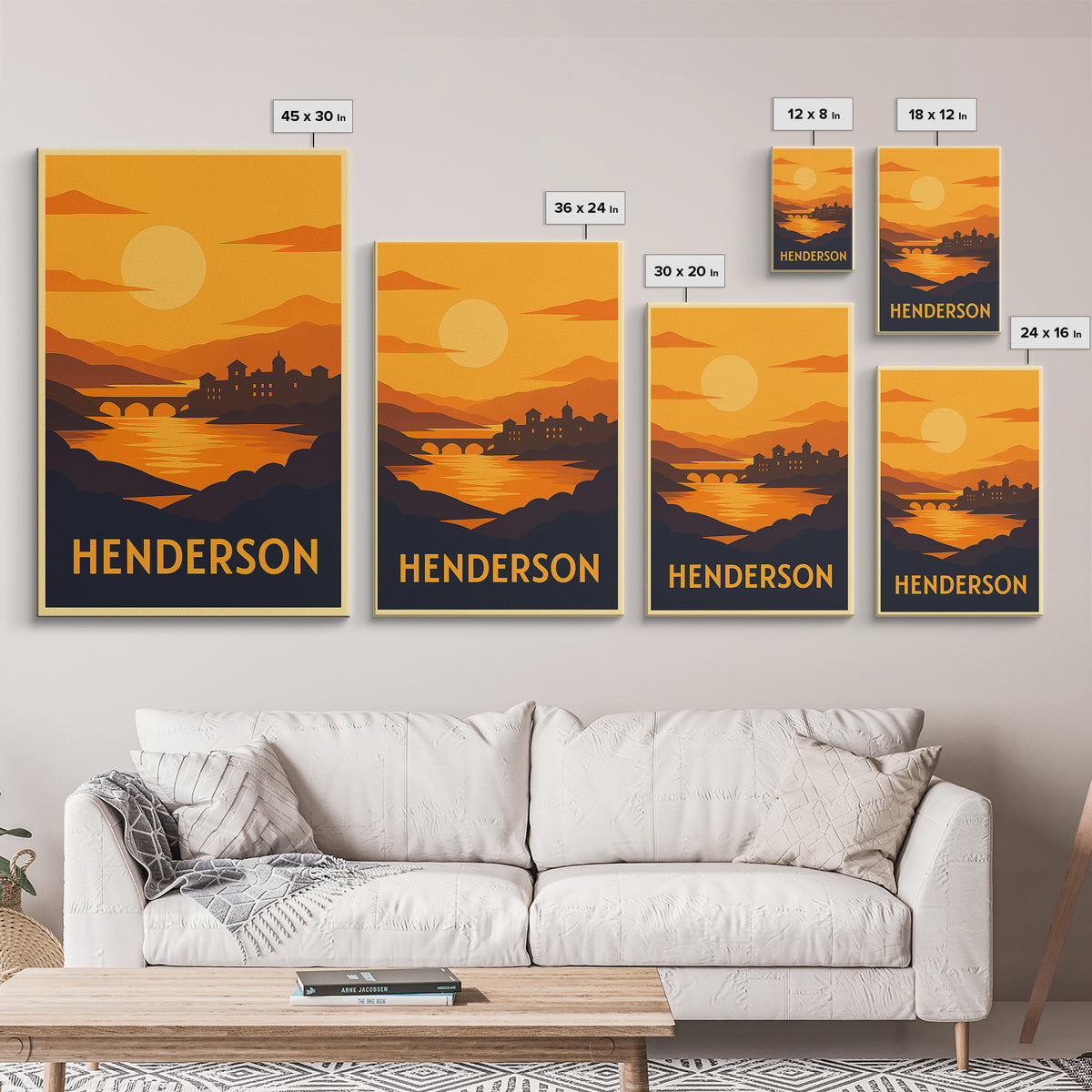 Henderson Travel Poster, Framed Canvas Print, Golden Travel Poster Art, Henderson City Art, Gift For Travelers, City Art Print