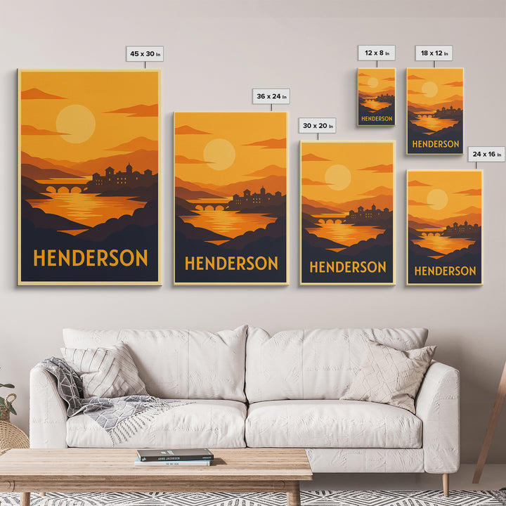 Henderson Travel Poster, Framed Canvas Print, Golden Travel Poster Art, Henderson City Art, Gift For Travelers, City Art Print