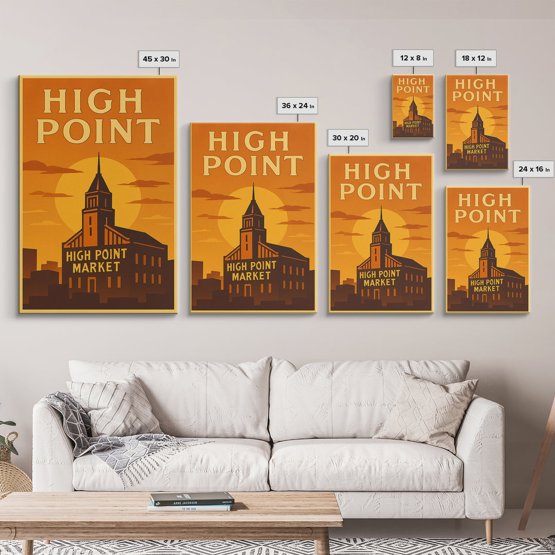 High Point North Carolina Travel Poster, Canvas Print, Gold Art Deco Poster Art, High Point City Art, Wall Decor, Mid Century Wall Art