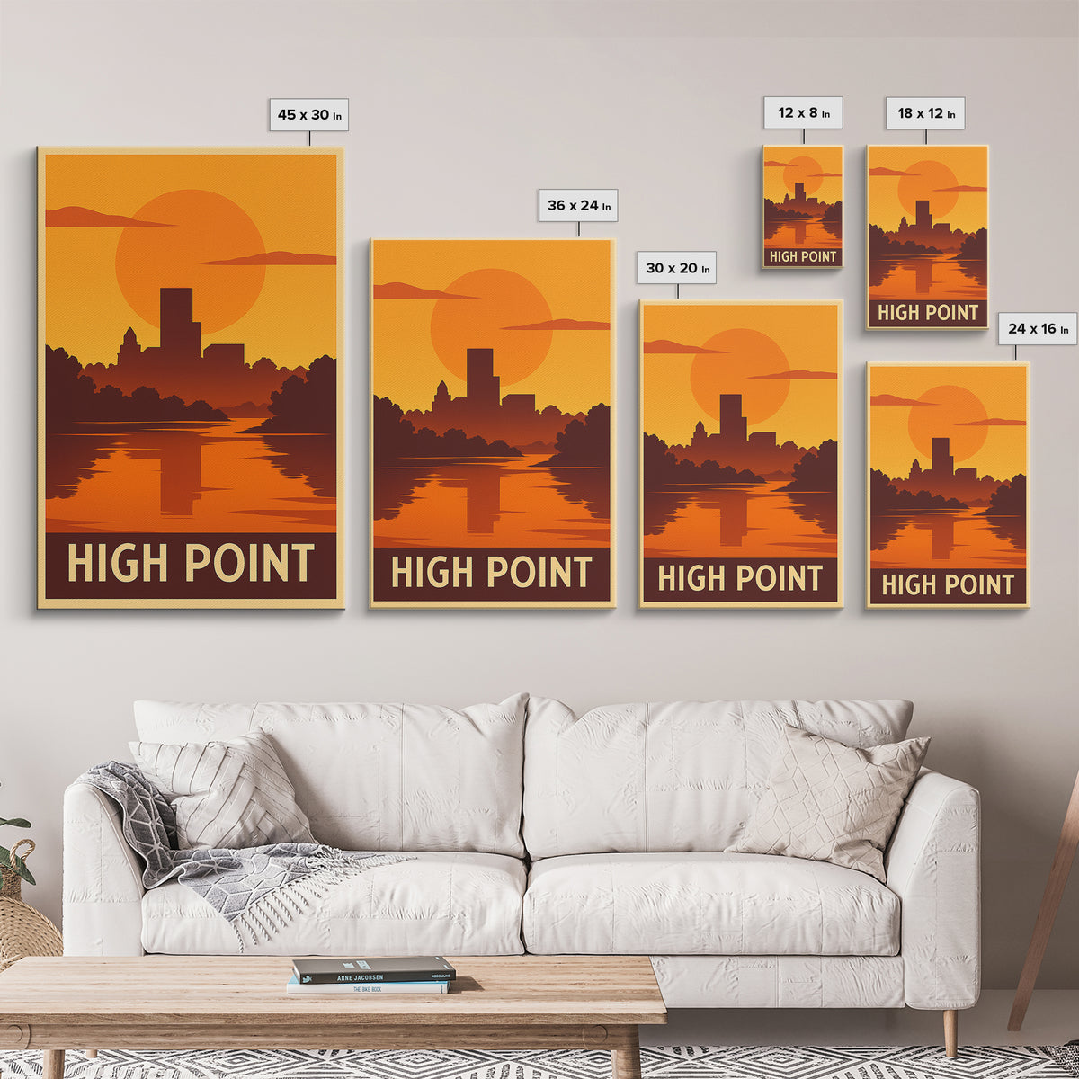 High Point Travel Poster, Canvas Print, Gold Art Deco Poster Art, High Point Wall Art, Mid Century Wall Art, Travel Poster Set