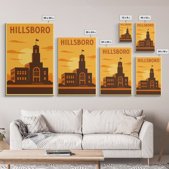 Hillsboro Oregon Travel Poster, Canvas Print, Deco Wall Art, Hillsboro Art Print, Travel Poster Set, Art Print, Watercolor Skyline Art