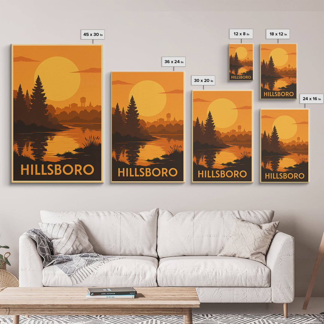 Hillsboro Travel Poster, Canvas Print, Gold Art Deco Poster Art, Hillsboro Art Print, Retro Travel Print, Travel Wall Art, Fine Art Print