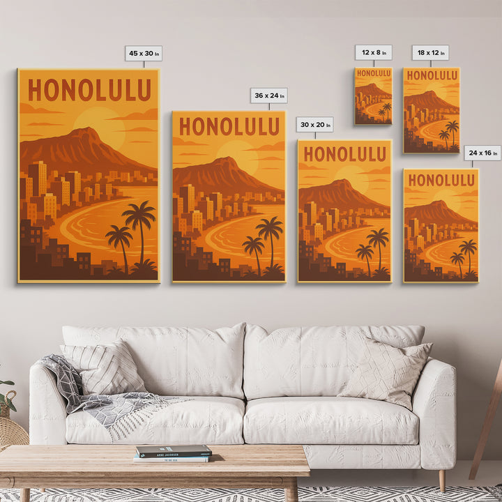 Honolulu Hawaii Travel Poster, Canvas Print, Gold Art Deco Poster Art, Honolulu Travel Art, Travel Poster Set, Travel Print, Art Print