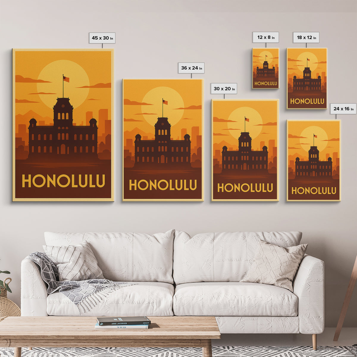 Honolulu Travel Poster, Canvas Print, Golden Travel Poster Art, Honolulu Wall Art, Modern Wall Decor, Travel Wall Art, Gift For Travelers