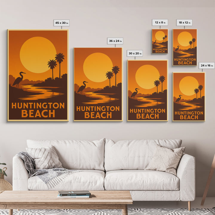 Huntington Beach Travel Poster, Framed Canvas Print, Golden Travel Poster Art, Huntington Beach Travel Art, Travel Poster Art, Design 2