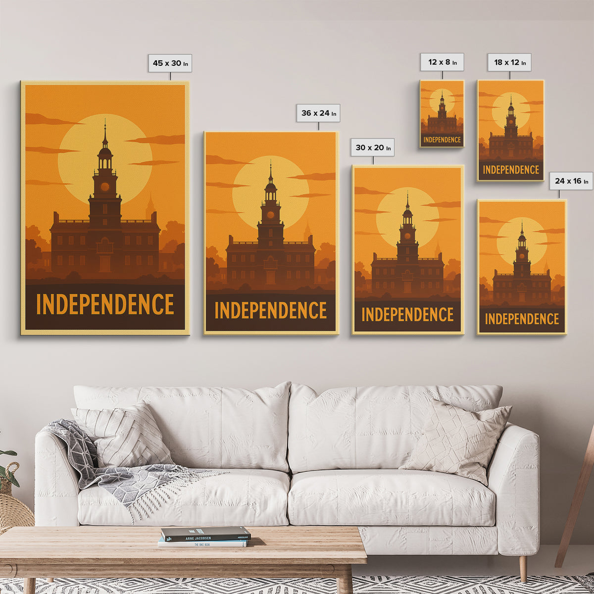 Independence Travel Poster, Canvas Print, Gold Art Deco Poster Art, Independence Travel Art, Eclectic Wall Decor, Watercolor City Skyline