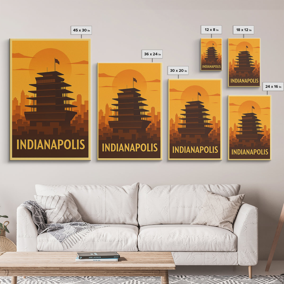Indianapolis Travel Poster, Canvas Print, Warm Sunset Silhouette Art, Indianapolis City Art, Eclectic Wall Decor, Travel Poster Art