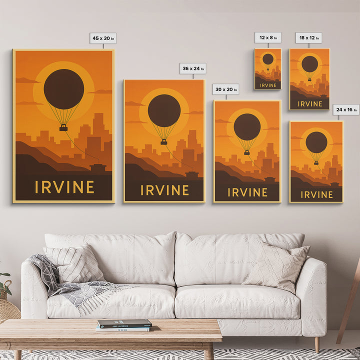 Irvine Travel Poster, Canvas Print, Golden Travel Poster Art, Irvine Poster Print, Watercolor Cityscape, Mid Century Wall Art, Design 2