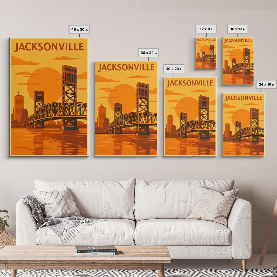 Jacksonville Florida Travel Poster, Canvas Print, Vintage Deco Wall Art, Jacksonville Art Print, Travel Poster Art, Living Room Wall Art