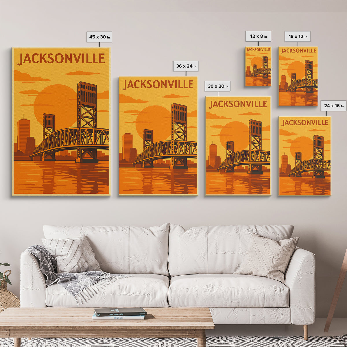 Jacksonville Florida Travel Poster, Canvas Print, Vintage Deco Wall Art, Jacksonville Art Print, Travel Poster Art, Living Room Wall Art