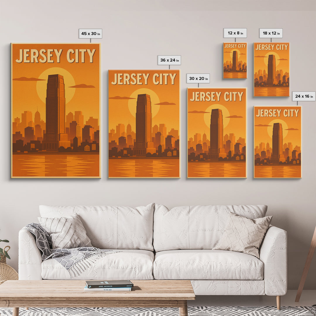 Jersey City New Jersey Travel Poster, Framed Canvas Print, Vintage Deco Wall Art, Jersey City Wall Art, Fine Art Print, Travel Wall Art