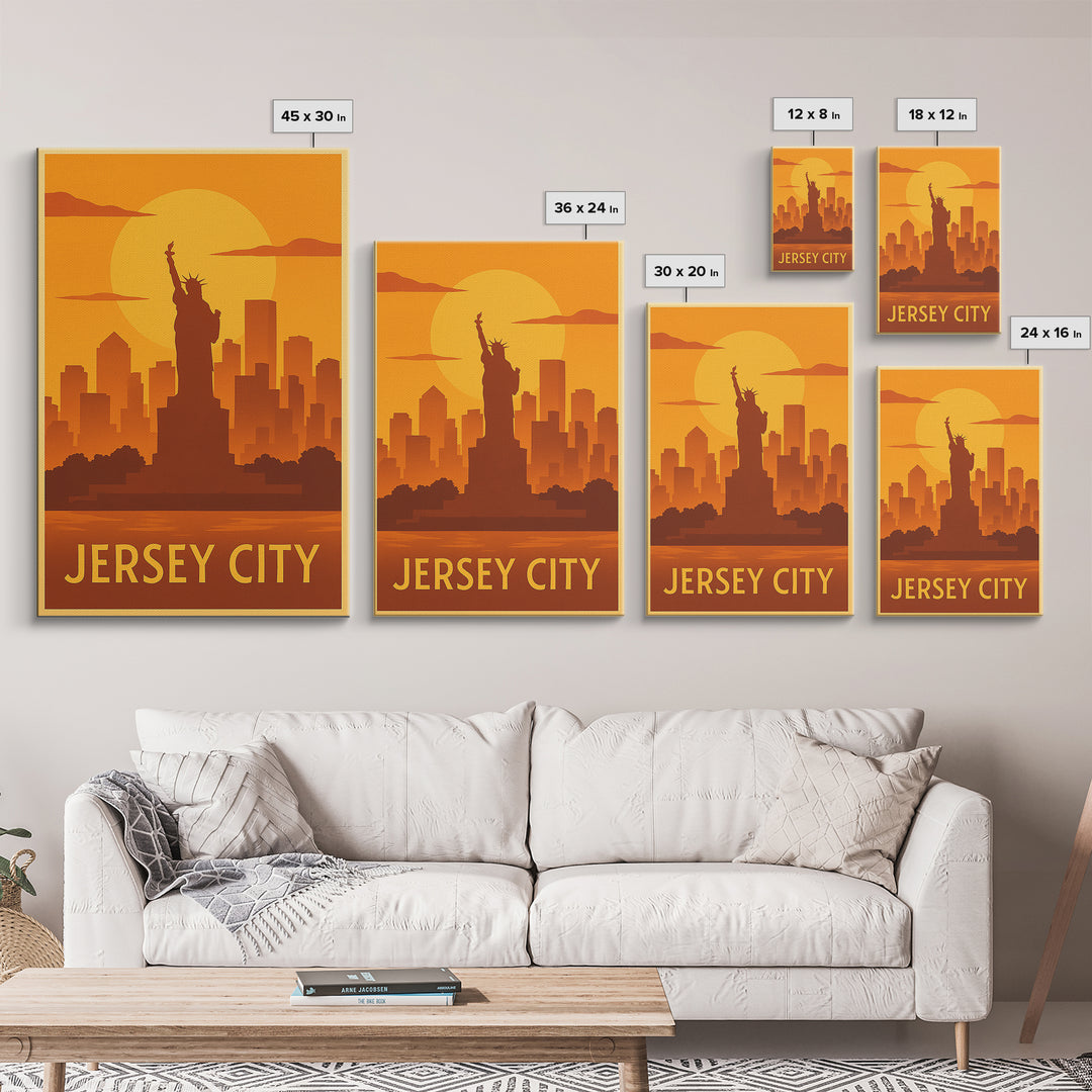 Jersey City Travel Poster, Canvas Print, Gold Art Deco Poster Art, Jersey City Poster Print, Vintage Travel Art, Fine Art Print