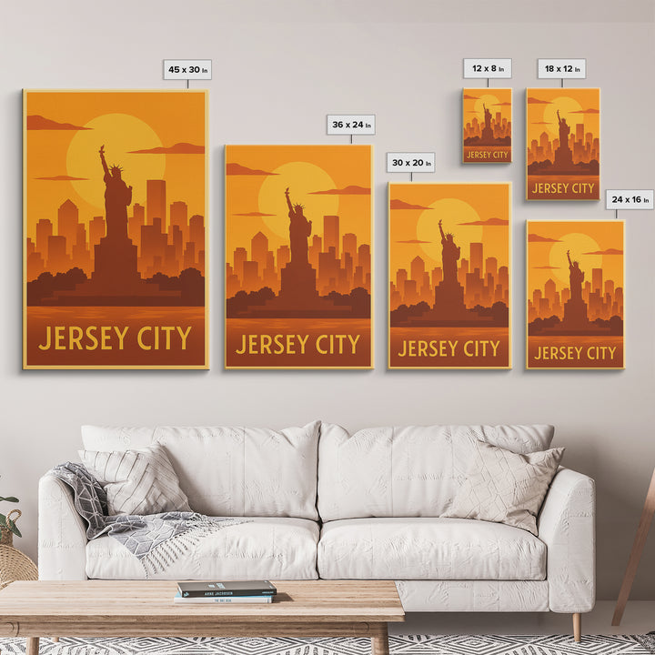 Jersey City Travel Poster, Canvas Print, Gold Art Deco Poster Art, Jersey City Poster Print, Vintage Travel Art, Fine Art Print