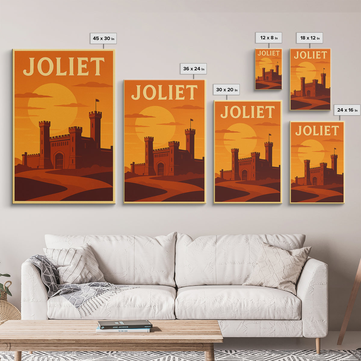 Joliet Illinois Travel Poster, Framed Canvas Print, Gold Art Deco Poster Art, Joliet Travel Art, Mid Century Wall Art, Retro Travel Print