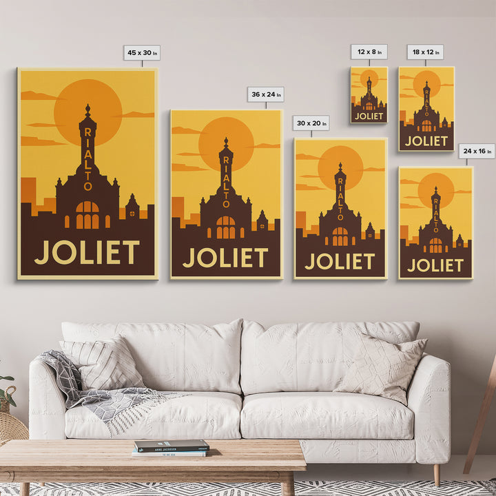 Joliet Travel Poster, Canvas Print, Vintage Deco Wall Art, Joliet Wall Art, Vintage City Poster, Travel Poster Art, Travel Poster Set
