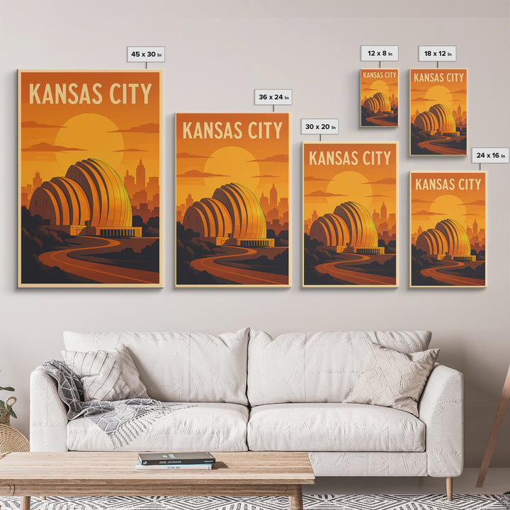 Kansas City Missouri Travel Poster, Canvas Print, Gold Art Deco Poster Art, Kansas City City Art, Gift For Travelers, Watercolor Skyline