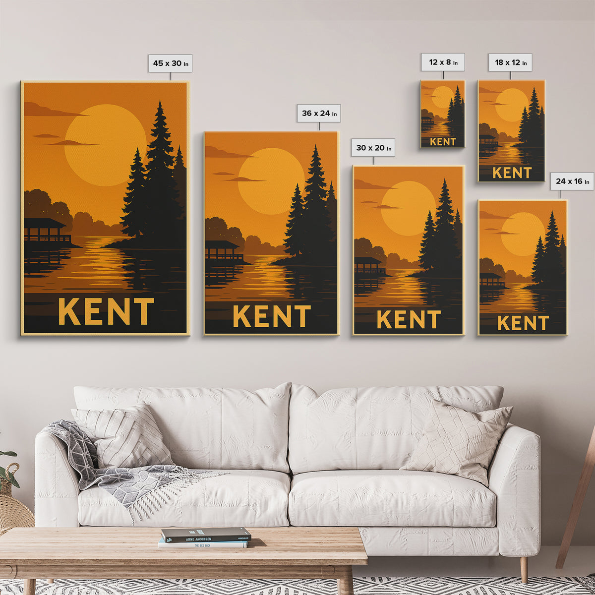 Kent Travel Poster, Canvas Print, Gold Art Deco Poster Art, Kent Wall Art, Fine Art Print, Watercolor Urban Skyline, Eclectic Wall Decor