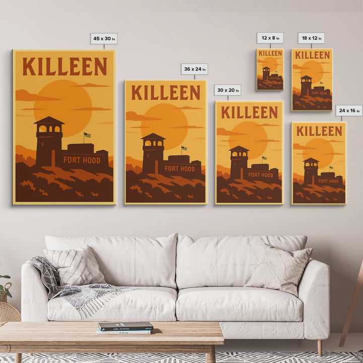 Killeen Texas Travel Poster, Framed Canvas Print, Golden Travel Poster Art, Killeen Art Print, Home Office Decor, Travel Poster Art