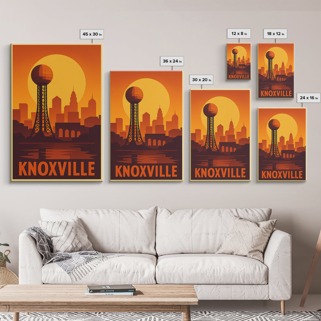 Knoxville Travel Poster, Canvas Print, Gold Art Deco Poster Art, Knoxville Art Print, Living Room Wall Art, Travel Wall Decor, Design 2