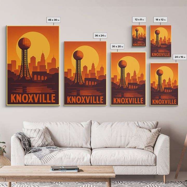 Knoxville Travel Poster, Canvas Print, Gold Art Deco Poster Art, Knoxville Art Print, Living Room Wall Art, Travel Wall Decor, Design 2