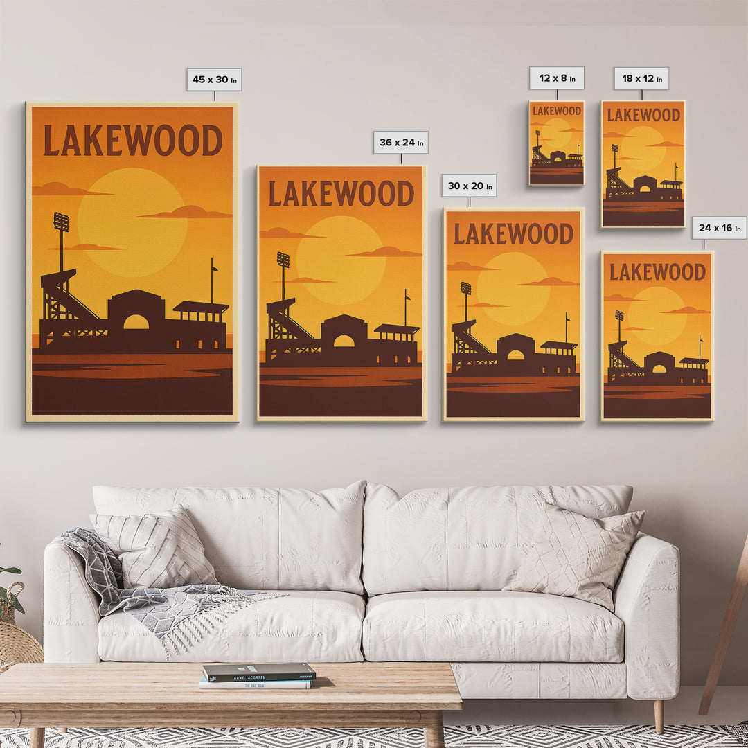 Lakewood Colorado Travel Poster, Framed Canvas Print, Warm Sunset Silhouette Art, Lakewood Travel Art, City Illustration, Retro Travel Print