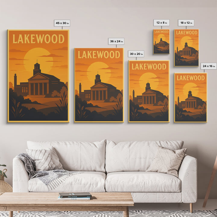 Lakewood Travel Poster, Canvas Print, Golden Travel Poster Art, Lakewood City Art, Modern Wall Decor, Home Office Decor, Fine Art Print