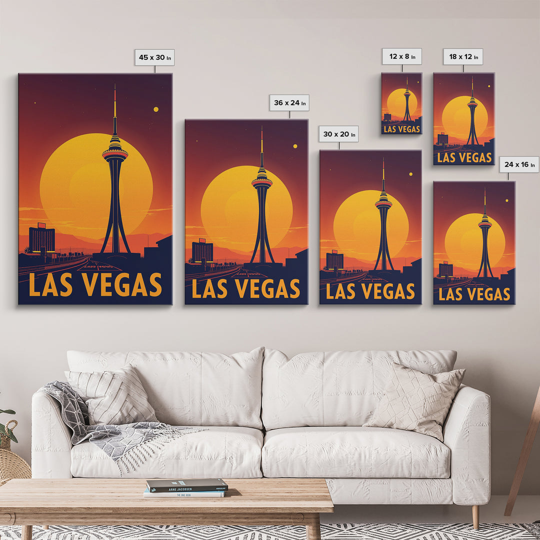 Las Vegas Nevada Travel Poster, Canvas Print, Warm Sunset Silhouette Art, Las Vegas Poster Print, City Travel Prints, Travel Art Print