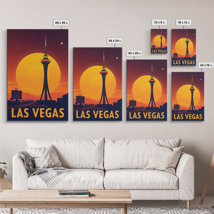 Las Vegas Nevada Travel Poster, Canvas Print, Warm Sunset Silhouette Art, Las Vegas Poster Print, City Travel Prints, Travel Art Print