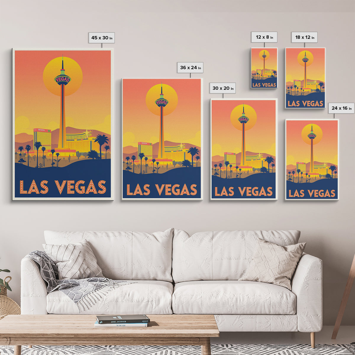 Las Vegas Travel Poster, Framed Canvas Print, Golden Travel Poster Art, Las Vegas City Art, Retro Travel Print, Gift For Travelers