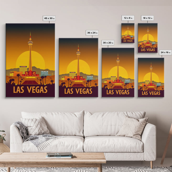 Las Vegas Travel Poster, Canvas Print, Warm Sunset Silhouette Art, Las Vegas Art Print, Vintage Travel Art, Vintage Travel Print