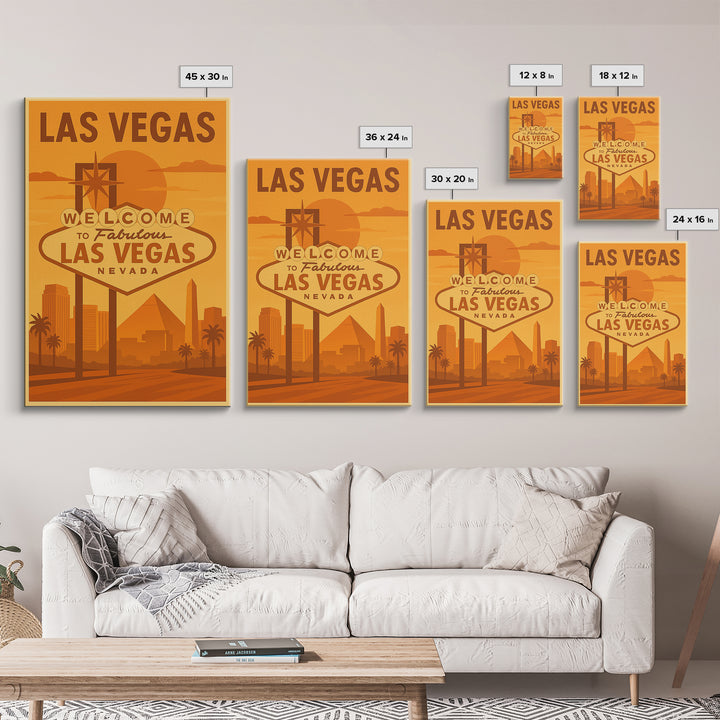 Las Vegas Travel Poster, Framed Canvas Print, Golden Travel Poster Art, Las Vegas Art Print, Modern Wall Decor, Mid Century Wall Art