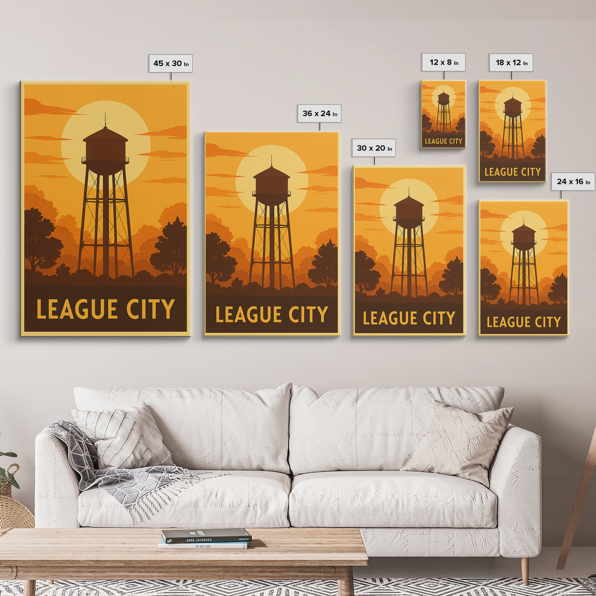League City Travel Poster, Framed Canvas Print, Vintage Deco Wall Art, League City Travel Art, Vintage Travel Print, Vintage City Art