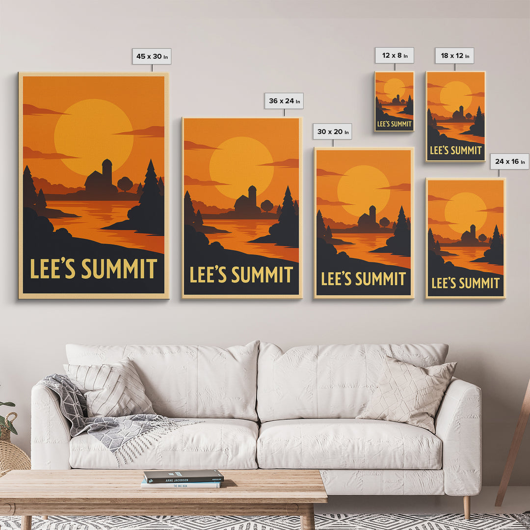 Lee'S Summit Travel Poster, Canvas Print, Warm Sunset Silhouette Art, Lee'S Summit Travel Art, Retro Travel Print, Vintage Travel Art