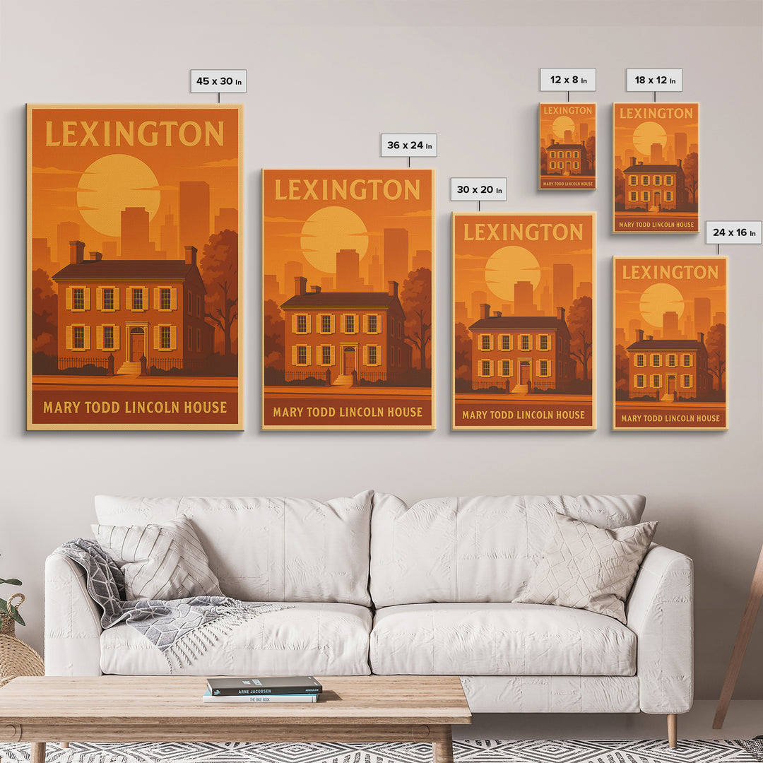 Lexington Kentucky Travel Poster, Framed Canvas Print, Warm Sunset Silhouette Art, Lexington Art Print, City Art Print, Fine Art Print