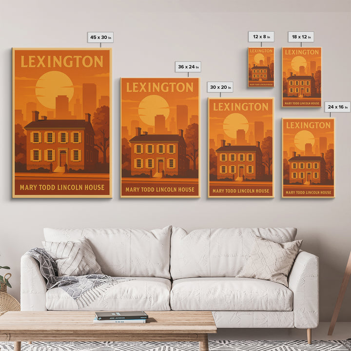 Lexington Kentucky Travel Poster, Framed Canvas Print, Warm Sunset Silhouette Art, Lexington Art Print, City Art Print, Fine Art Print