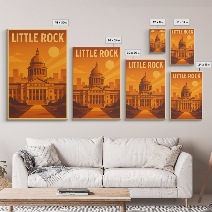 Little Rock Arkansas Travel Poster, Canvas Print, Warm Sunset Silhouette Art, Little Rock Travel Art, City Art Print, Vintage Travel Art