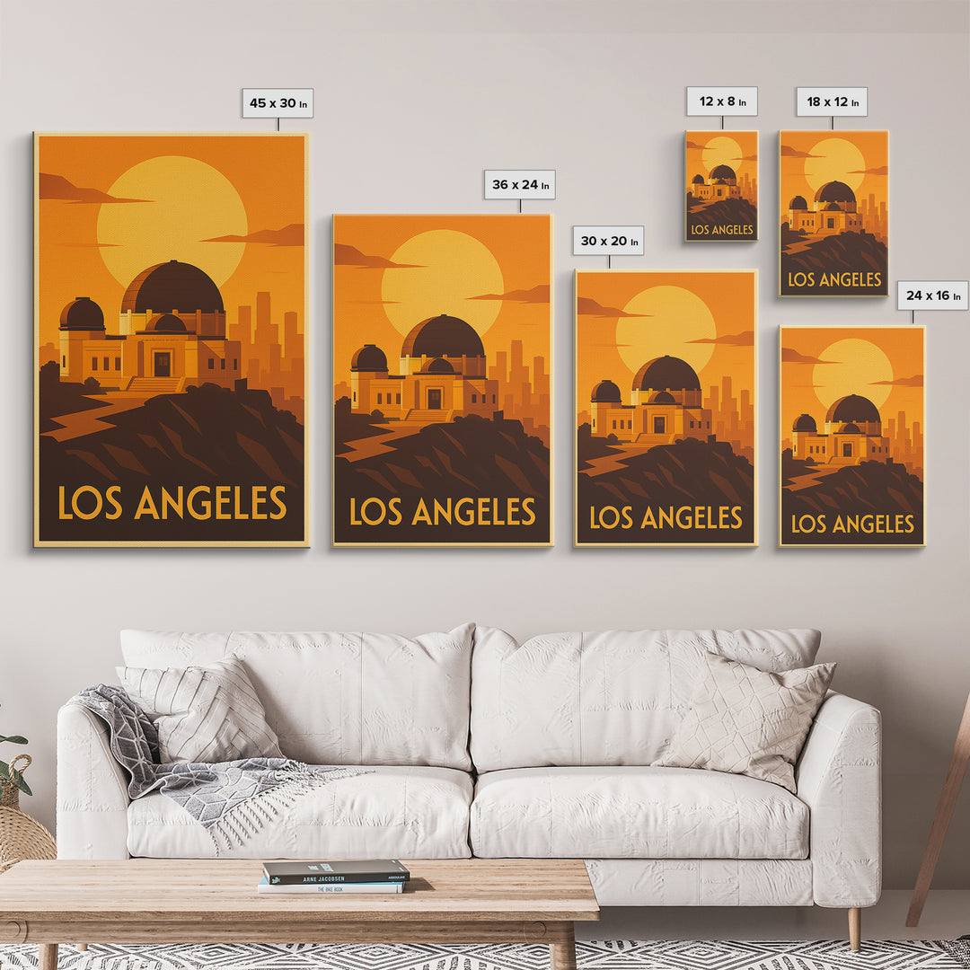 Los Angeles Travel Poster, Framed Canvas Print, Golden Travel Poster Art, Los Angeles City Art, Retro Travel Print, Vintage Travel Art