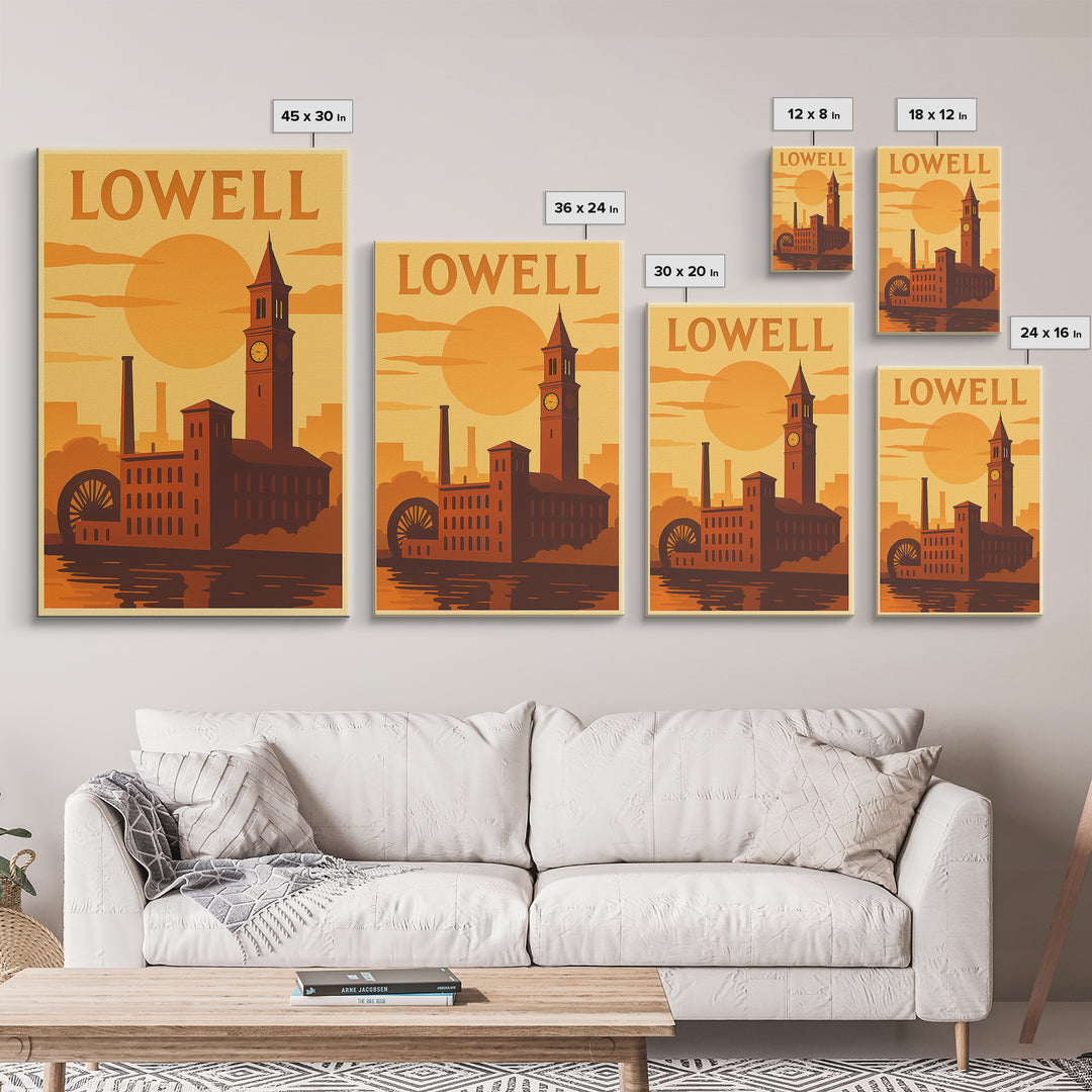Lowell Massachusetts Travel Poster, Canvas Print, Vintage Deco Wall Art, Lowell Wall Art, Travel Poster Art, Wall Art, City Art Print