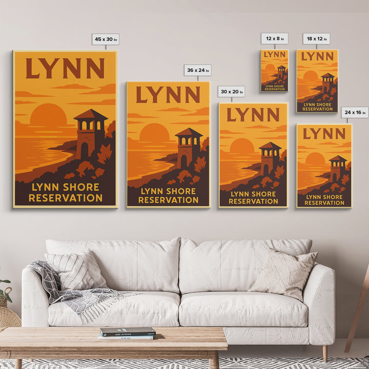 Lynn Massachusetts Travel Poster, Canvas Print, Warm Sunset Silhouette Art, Lynn Wall Art, Poster Art, Retro Travel Print, City Illustration