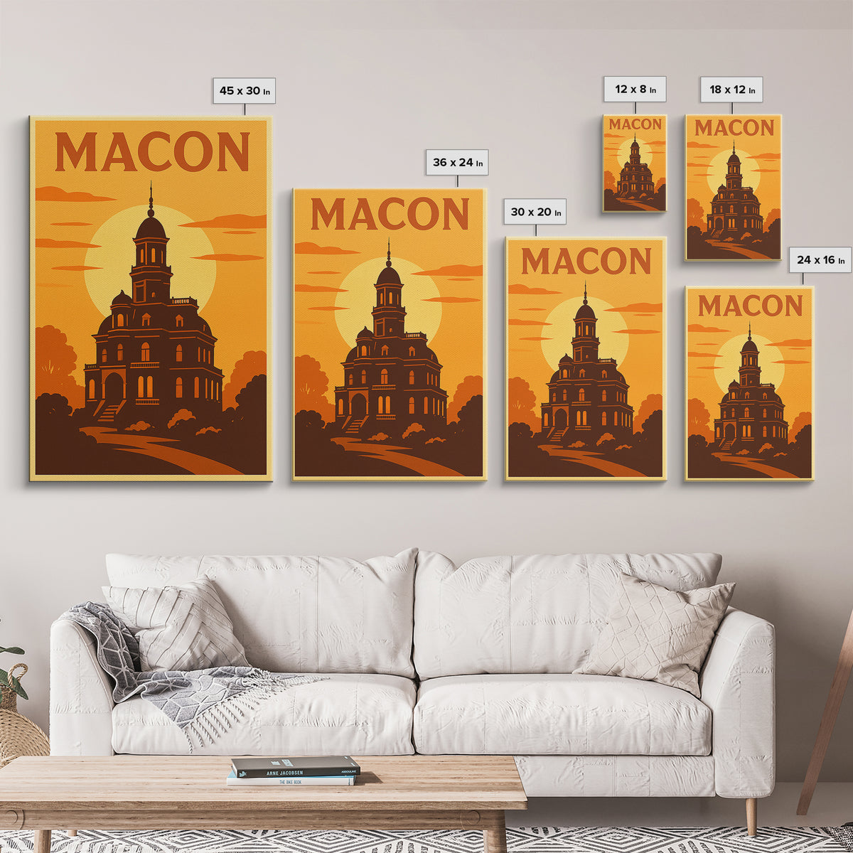 Macon Georgia Travel Poster, Canvas Print, Golden Travel Poster Art, Macon City Art, Mid Century Wall Art, Travel Poster Art, City Poster