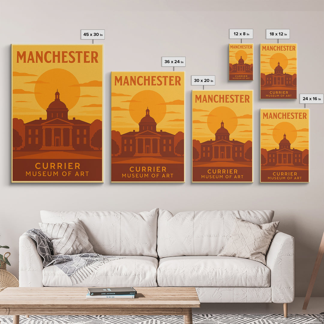 Manchester New Hampshire Travel Poster, Canvas Print, Gold Art Deco Poster Art, Manchester City Art, Vintage Travel Print, Wall Art