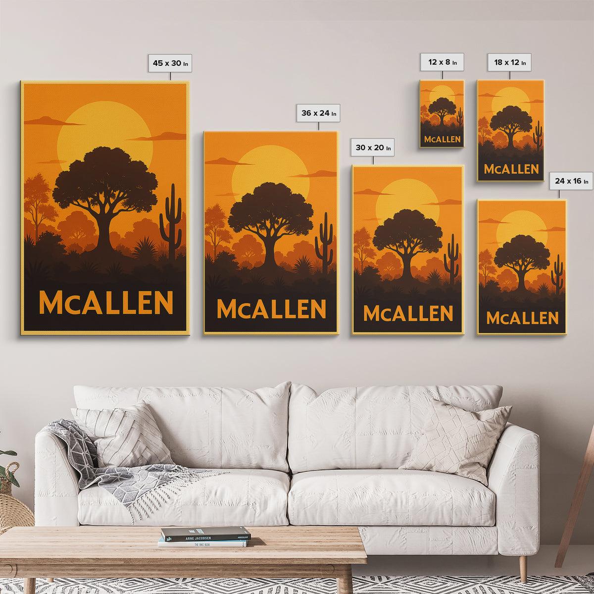 Mcallen Travel Poster, Canvas Print, Warm Sunset Silhouette Art, Mcallen Art Print, Travel Wall Decor, City Illustration, Gift For Travelers