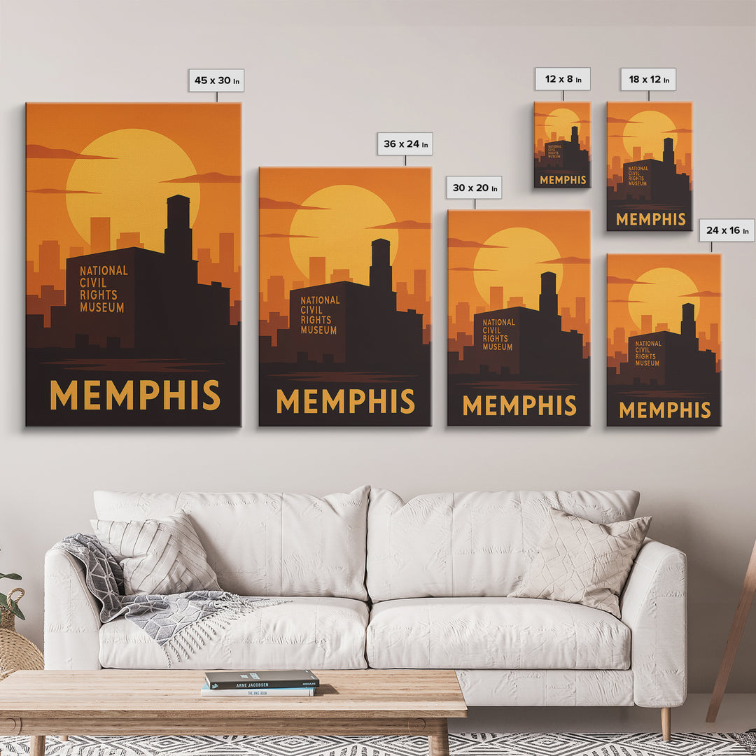 Memphis Travel Poster, Canvas Print, Golden Travel Poster Art, Memphis Travel Art, City Illustration, Living Room Wall Art, Fine Art Print