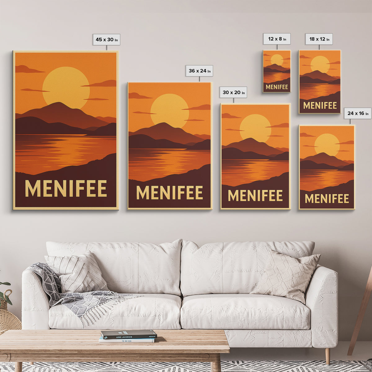 Menifee Travel Poster, Canvas Print, Golden Travel Poster Art, Menifee Poster Print, City Illustration, City Travel Prints, Landscape Art