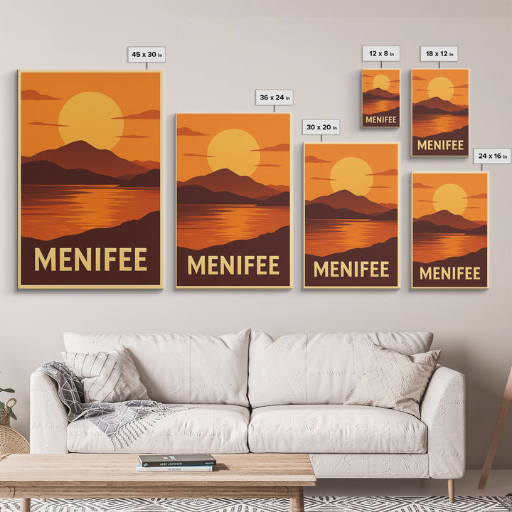 Menifee Travel Poster, Canvas Print, Golden Travel Poster Art, Menifee Poster Print, City Illustration, City Travel Prints, Landscape Art