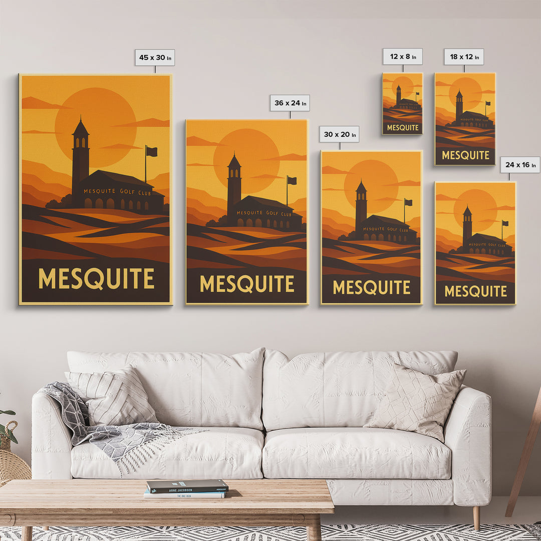 Mesquite Travel Poster, Framed Canvas Print, Warm Sunset Silhouette Art, Mesquite Poster Print, Fine Art Print, Travel Art Print