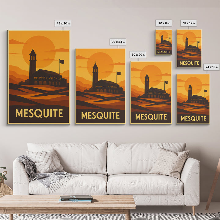 Mesquite Travel Poster, Framed Canvas Print, Warm Sunset Silhouette Art, Mesquite Poster Print, Fine Art Print, Travel Art Print