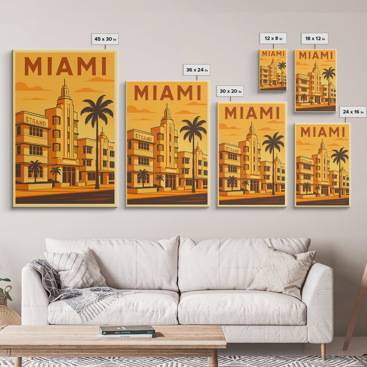 Miami Florida Travel Poster, Framed Canvas Print, Gold Art Deco Poster Art, Miami Travel Art, Home Office Decor, Living Room Wall Art