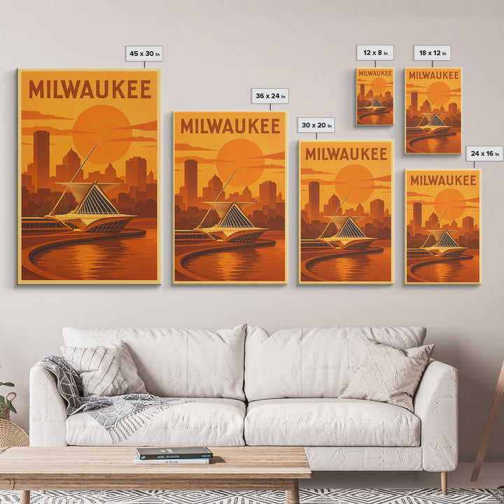 Milwaukee Wisconsin Travel Poster, Framed Canvas Print, Vintage Deco Wall Art, Milwaukee Poster Print, Travel Wall Art, Retro Travel Print